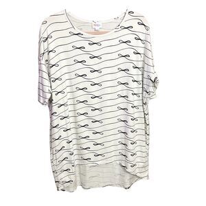 LuLaRoe Irma Womens Small‎ BOW PRINT High Low Tunic Top Shirt White Black